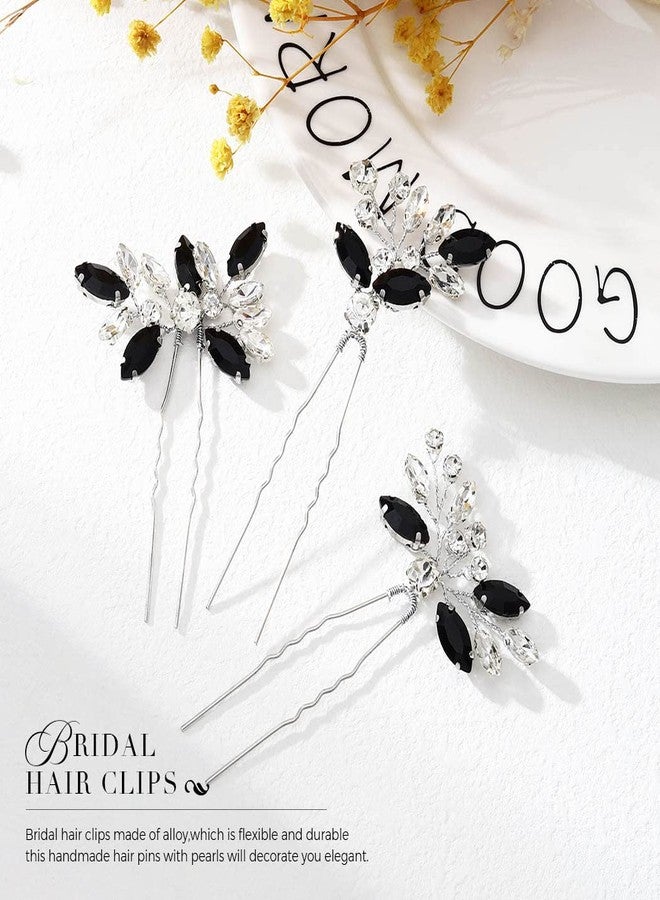 Unicra Bride Wedding Crystal Hair Pins Flower Bridal Hair Pieces Wedding Hair Accessories for Women and Girls Pack of 3 (Black) - Image 4